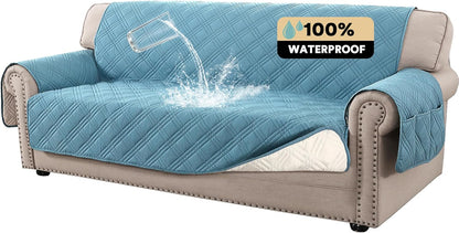 PrinceDeco 100% Waterproof Couch Cover for 3 Cushion Couch Sofa Pet Friendly Non-Slip Couch Cover for Dogs Washable Water Resistant Furniture Protector with Elastic Straps(Sofa 68", French Oak)