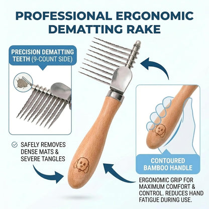 Dog Dematting Brush & Rake, Detangler Brush for Dogs, Comb Tool for Grooming, Best for Doodles, Poodles, Goldendoodles, Cats & Other Pets, Matted Fur Removal On Undercoat [We Love Doodles]