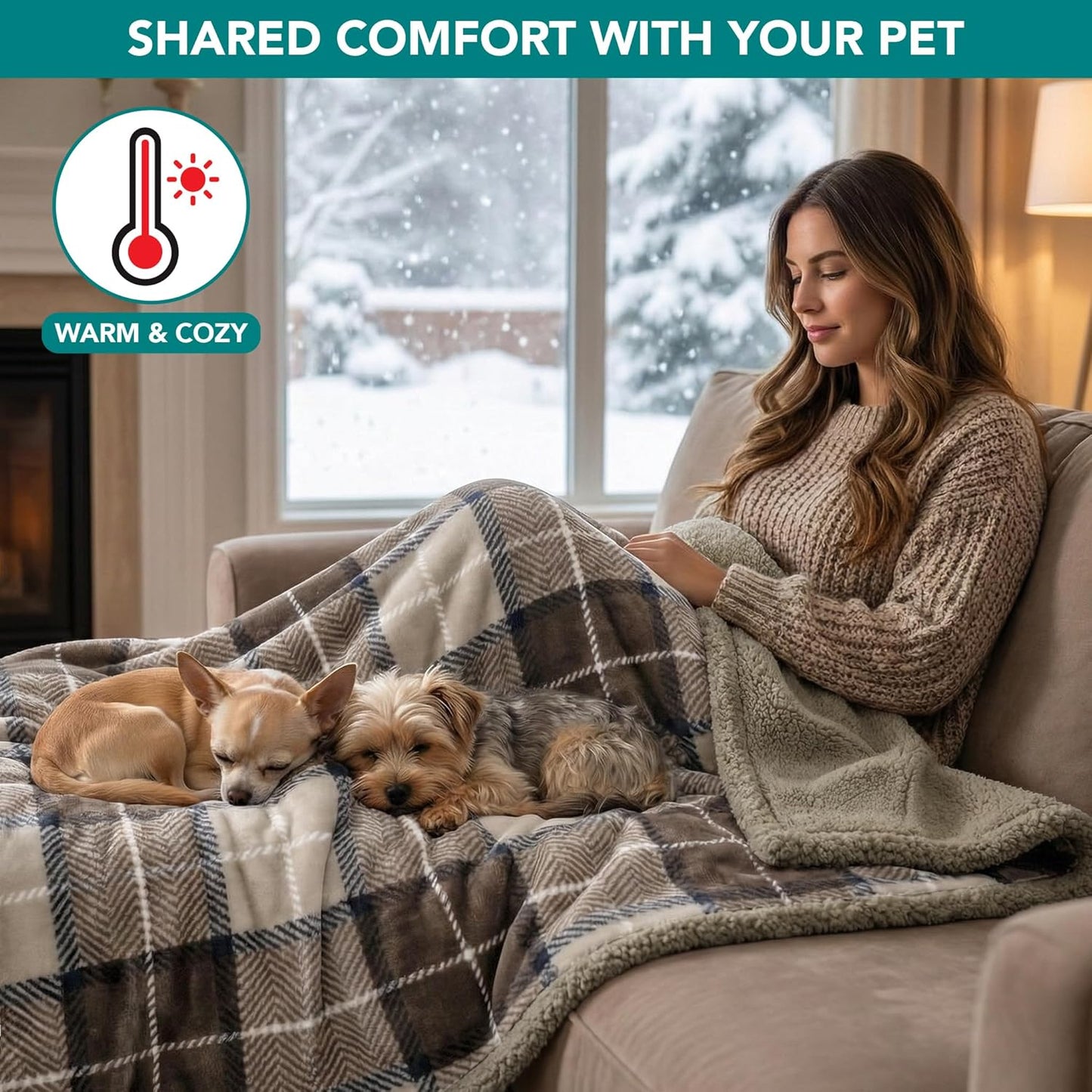PetAmi Waterproof Dog Blanket for Couch, Large 60x40, Pee Proof Sherpa Fleece Reversible Pet Throw, Furniture Protector for Bed Sofa Kennel, Soft Washable Cover for Medium Dogs Cats, Grey Sherpa