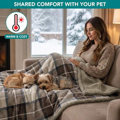 PetAmi Waterproof Dog Blanket for Couch, Large 60x40, Pee Proof Sherpa Fleece Reversible Pet Throw, Furniture Protector for Bed Sofa Kennel, Soft Washable Cover for Medium Dogs Cats, Grey Sherpa