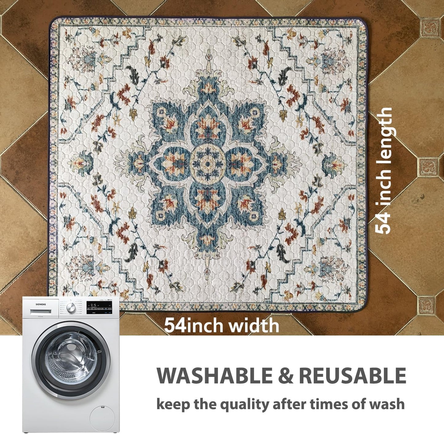 nunubaby Washable Pee Pads for Dogs, Stylish, Non-Slip and Leak-Proof Pee Pads. Reusable Potty Pads for Dogs for Crates and Floors.(Beige/Multi, 24" x48" )
