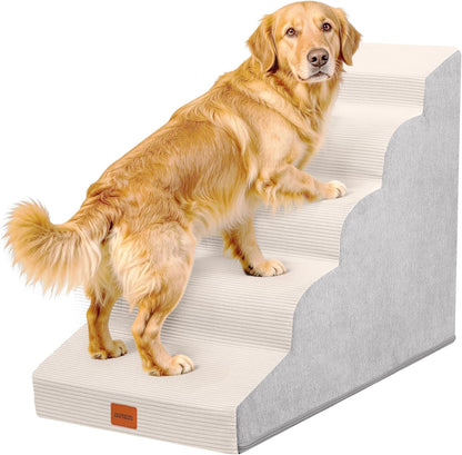 Dog Stairs for Small Dogs and Cats, 15.7" H, 3-Step Curved Pet Ramp for Couch Sofa and Chair, Non-Slip Medium Pet Steps with High Density Foam, Beige