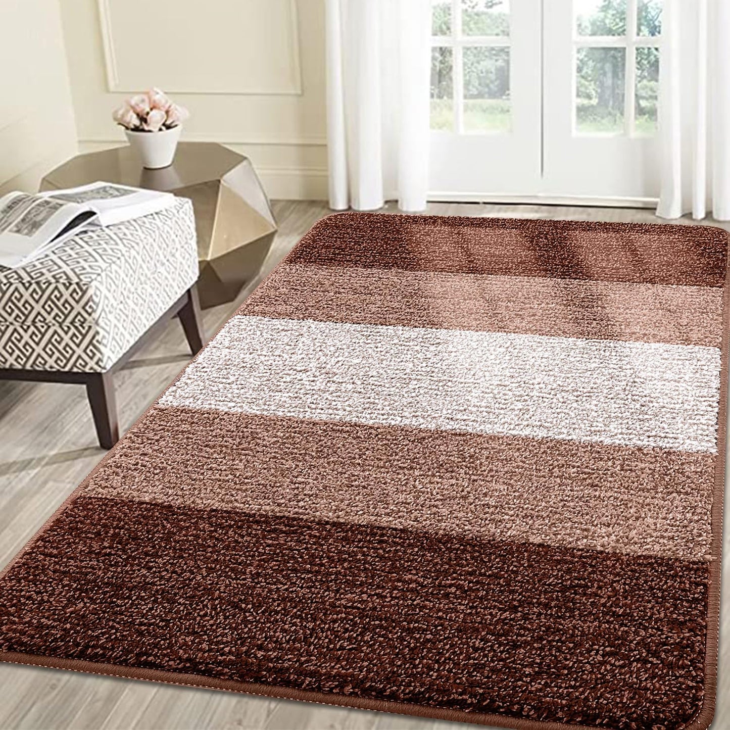 Smiry Dog Door Mat for Muddy Paws, Absorbs Moisture and Dirt, Low-Profile Entryway Mat with Non-Slip Backing, Entry Indoor Outdoor Doormat for Inside Floor (30x20 Inches, Grey, Striped)