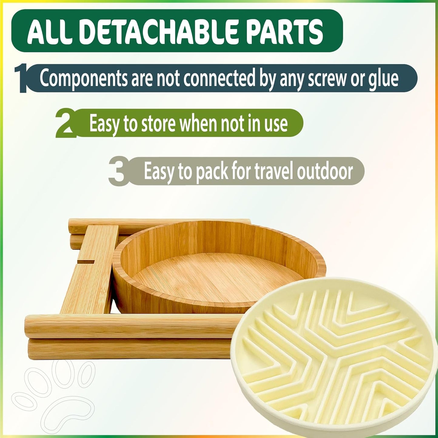 Elevated Slow Feeder Dog Bowls Large Breed - (12-inch-high) - Raised Bowl with Anti-Choking Insert - Stainless Metal and Bamboo