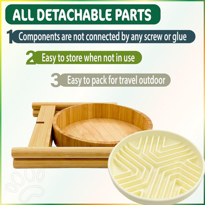 Elevated Slow Feeder Dog Bowls Large Breed - (12-inch-high) - Raised Bowl with Anti-Choking Insert - Stainless Metal and Bamboo