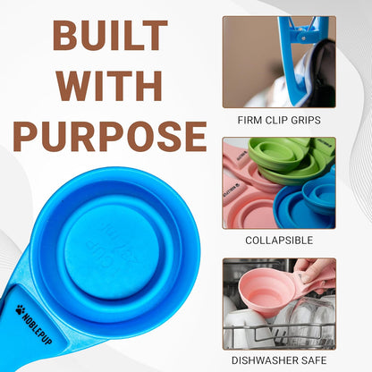 MeasureMate Pet Food Scoops with Bag Clip for Dog and Cat - 3-in-1 Multi-Function Collapsible Food Measuring Cup - 1 Cup Capacity, 8oz, Green - Dishwasher Safe