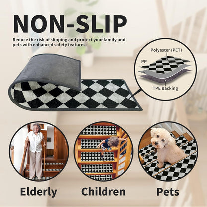 Non-Slip Stair Treads for Wooden Steps 15pcs,8"x30" Stair Carpet Treads for Indoor Use,Peel and Stick Stair Runners,Washable Reusable Adhesive Backing,Pet-Friendly Stair Capet for Kids,Elders,Dogs