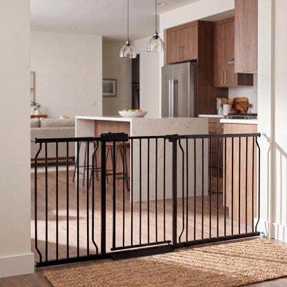 Extra Wide Baby Gate 85.8-90.5" Dog Gate Indoor Pressure Mounted No Drill Safety Gate for Large Entries, Kitchen,Stairs & Doorways, Black Metal Indoor Pet Gate for Kids & Dogs