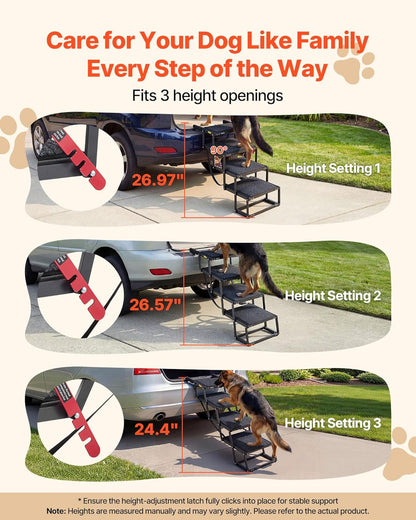 VEVOR Dog Stairs for Car, 4 Steps Extra Wide Foldable Dog Ramp for Large Dogs with Non-Slip Rug Surface, Portable Lightweight Pet Ladder for Car, SUV, Truck, High Beds, Sofas, Support up to 200 lbs
