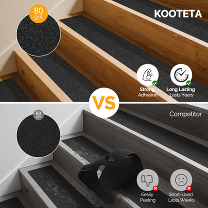 Outdoor Stair Treads Non Slip for Wooden Steps 6" x 30" - 15 Pack Weather Resistant Exterior Grip Tape, Non Slip Stair Treads, Anti Skid Strips, Waterproof 80-Grit High Traction Adhesive Treads, Black