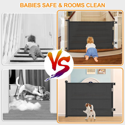 Upgrade 120 inch Retractable Baby Gates, EZIGO Extra Wide Baby Gate for Large Opening Extra Long Mesh Gate for Kids or Pet Dog Gate Child Safety Gate for Stairs Hallways Doorway Indoor Outdoor, Gray