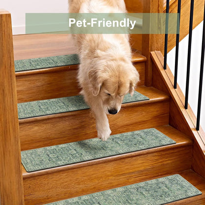 OJIA Extra Non-Slip Stair Treads for Wooden Steps 15PCS, 30"X8" Rubber Indoor Stair Runner Slip Resistant Stair Rugs Safety Mats for Dogs, Kids & Elders, Stairway Grip Step Treads, Gray