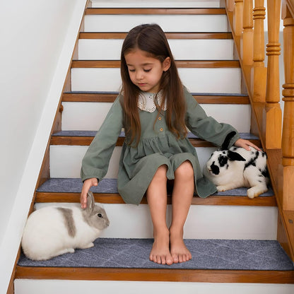 Extra Wide Non Slip Stair Treads for Wooden Steps – 15 Pack 9" x36'' Extra Wide Carpet Runners with Reusable Adhesive, Step Pads for Dogs, Kids, Seniors, Machine Washable – Geige