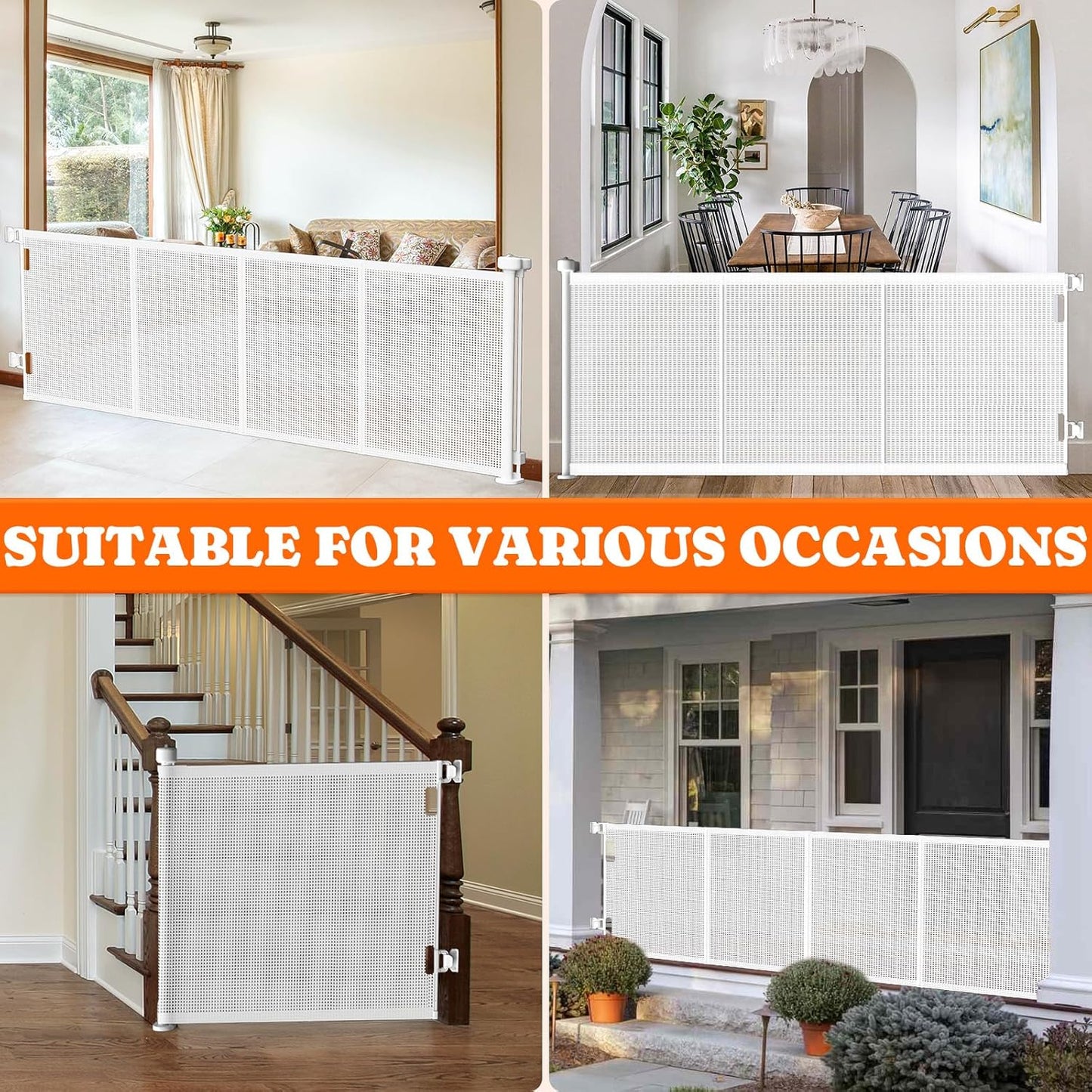 Pawtners Retractable Baby Gates Extra Wide, 41" Tall Extends up to 71" Wide, Dog Gate Indoor for Stairs, Pet Gate with Support Rods for Doorways Hallways Indoor & Outdoor-Black
