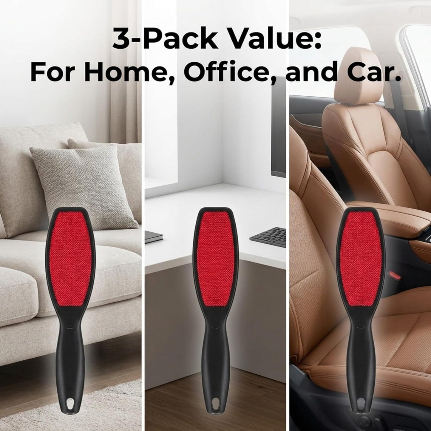 Lint Brush for Clothes 3 Pack, Reusable Pet Hair Remover for Laundry and Furniture, Double-Sided Lint Roller Alternative, Magic Cat Brush and Dog Hair Tool for Couch, Carpet and Car Seats