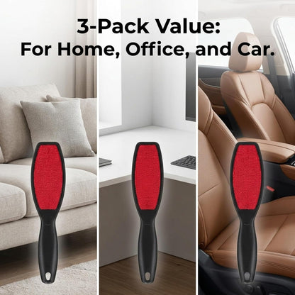 Lint Brush for Clothes 3 Pack, Reusable Pet Hair Remover for Laundry and Furniture, Double-Sided Lint Roller Alternative, Magic Cat Brush and Dog Hair Tool for Couch, Carpet and Car Seats