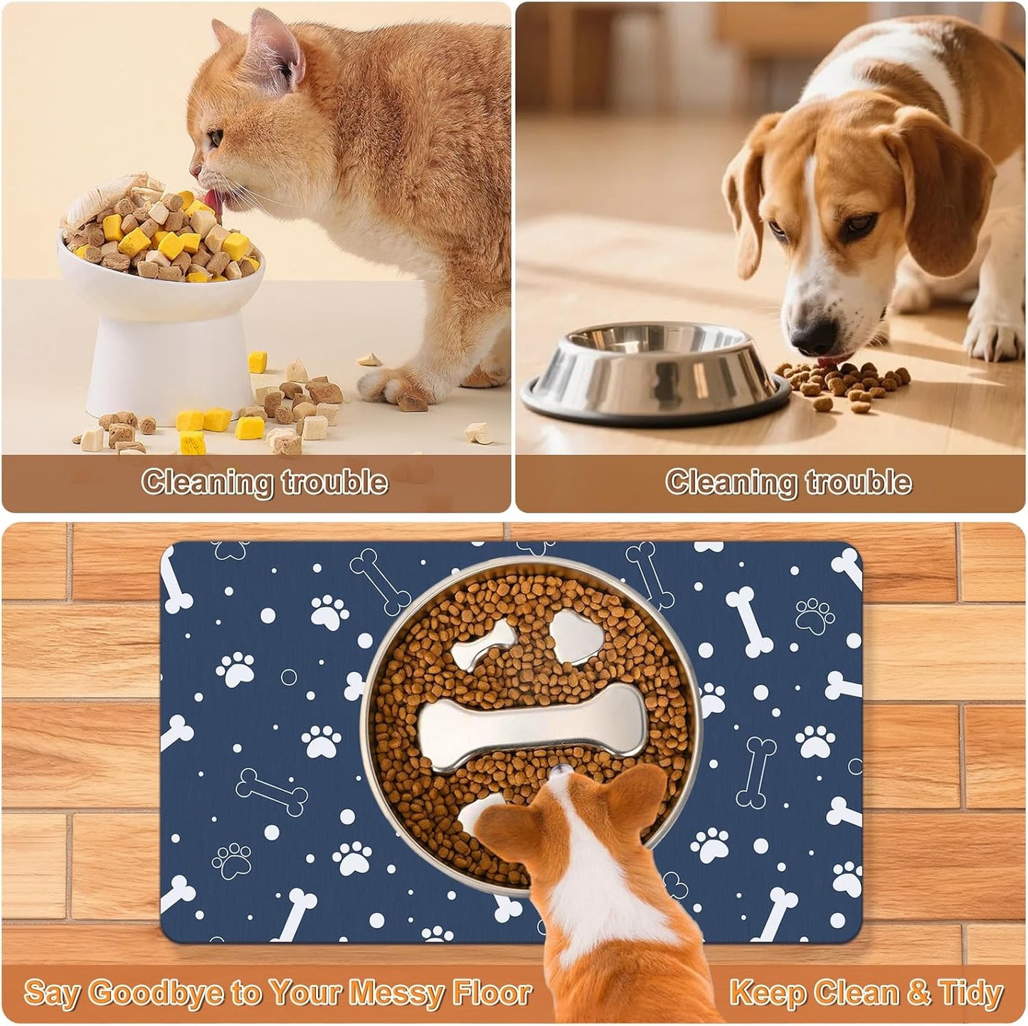 Stainless Steel Slow Feeder Dog Bowls,2 Pcs Slow Food Bowl for Dog & Cat - 2 Cups Capacity,Bone-Shaped Design Pet Food Holder,Metal Non-Slip Lick Plate,Puzzle Maze Dish for Small & Medium Sized Breeds