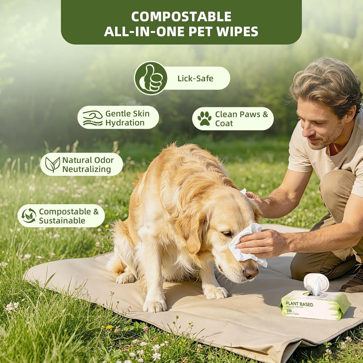 IMMHABI 50 Pcs Cleaning Deodorizing Pet Glove Wipes for Dogs & Cats, Hypoallergenic Dog Bath Wipes with Natural Deodorizer Persimmon Tannin, Pet Bathing Wipes for Horse Coat Care Unscented