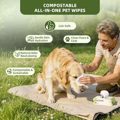 IMMHABI 50 Pcs Cleaning Deodorizing Pet Glove Wipes for Dogs & Cats, Hypoallergenic Dog Bath Wipes with Natural Deodorizer Persimmon Tannin, Pet Bathing Wipes for Horse Coat Care Unscented