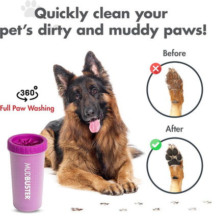 Dexas MudBuster Medium Dog Paw Cleaner in Fuchsia - Fits 1.5"-2.5" Wide Paws, Portable Paw Washer for Muddy Paws, Dog Paw Cleaning Cup with Gentle Silicone Bristles, Quick Clean Pet Paw Washer