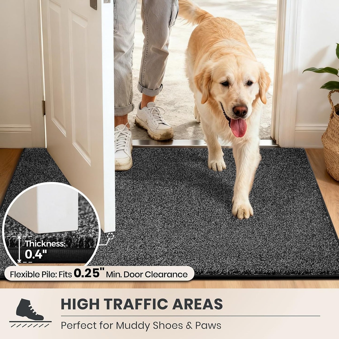 PURRUGS Dirt Trapping Door Mat 20" x 31.5", Non-Slip Machine Washable Entryway Rug, Dog Doormat, Indoor Front Door Mat, Super Absorbent Entry Rug for Muddy Shoes & Paws, Bluish Grey-Black