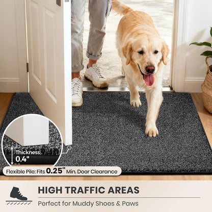 PURRUGS Dirt Trapping Door Mat 20" x 31.5", Non-Slip Machine Washable Entryway Rug, Dog Doormat, Indoor Front Door Mat, Super Absorbent Entry Rug for Muddy Shoes & Paws, Bluish Grey-Black
