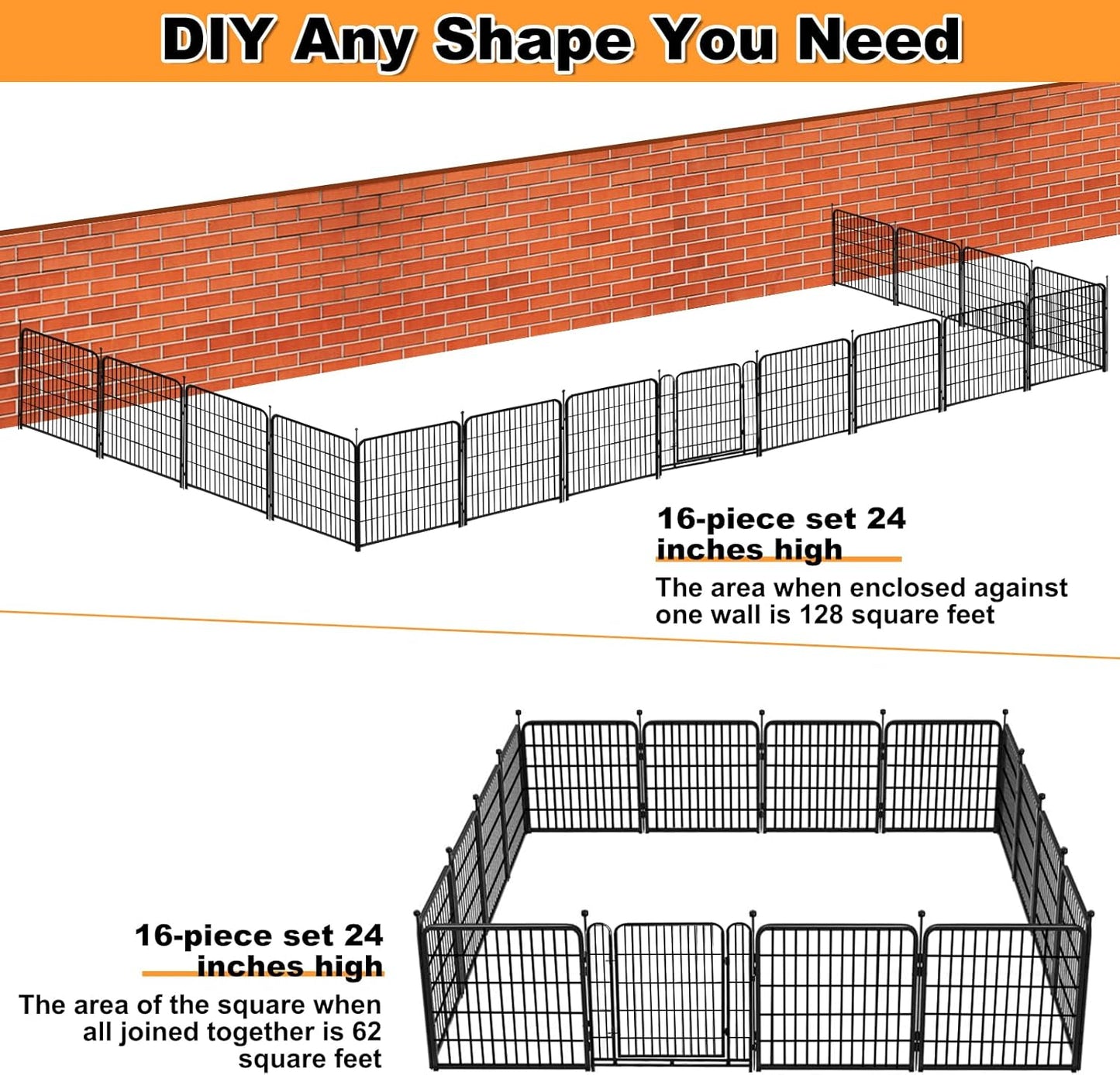 Getlay 36 in(H) Garden Fence, Wide Gate Low Threshold, 10 Panels Total 22.1 Ft(L) Heavy Duty Iron Animal Barrier Fence for Yard,Suitable for Indoor Or Outdoor Dog Fencing,Garden Border Fence