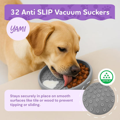 YAMI Dog Lick Bowl, Lick Mat for Dogs, Wet Food Cat Slow Feeder, Freeze Bowl, Enrichment & Puzzle Toy for Anxiety Relief, Food-Grade Silicone, Suction Cups, Dishwasher Fit, for All Breed (Light Gray)