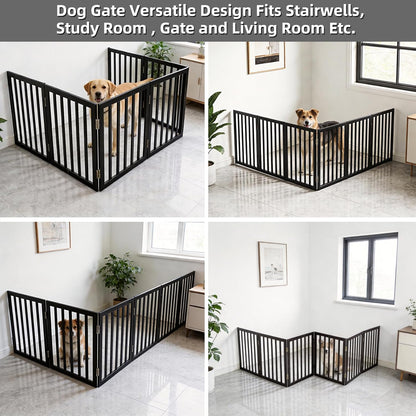 Dog Gate Indoor, Freestanding Dog Fence for The House, Doorways, Hallways,or Stairs,Pet Gate Foldable Wooden,Expandable 24" Height 3 Panels,White