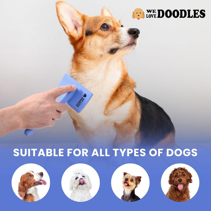 Slicker Brush for Dogs, Dog Grooming Supplies - Best Doodle & Poodle Brush for Haired Dogs - Goldendoodle Pin Detangler for Dematting (Medium Curved)