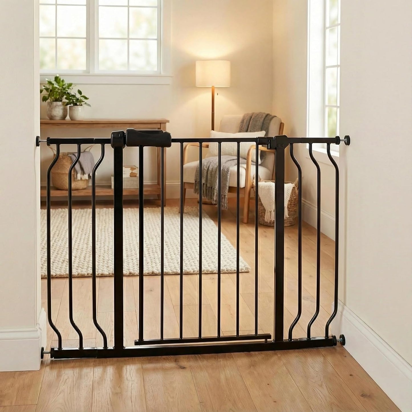24-29 Inch Narrow Baby Gate, Pressure Mounted No Drilling Dog Gate for Stairs & Doorways, White Metal Safety Gate Indoor for Kids and Pets