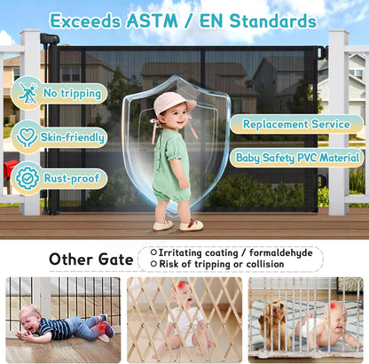160 Inch Retractable Baby Gates Extra Wide, 42 Inch Extra Tall Retractable Gate, 13 FT Reinforced Retractable Dog Gate with Reinforcement Rod to Prevent Crawling Through, for Doorways, Stairs, Hallway