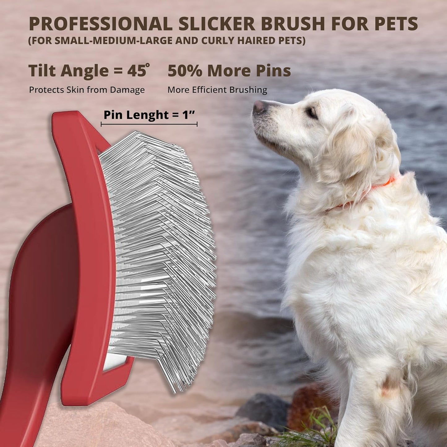Slicker Brush for Dogs, Dog Brush for Shedding Massaging, Doodle Brush for Long Haired Dogs with Extra Long Pins to Effectively Remove Tangles, Knots and Mats (LARGE) (Blue, Large)