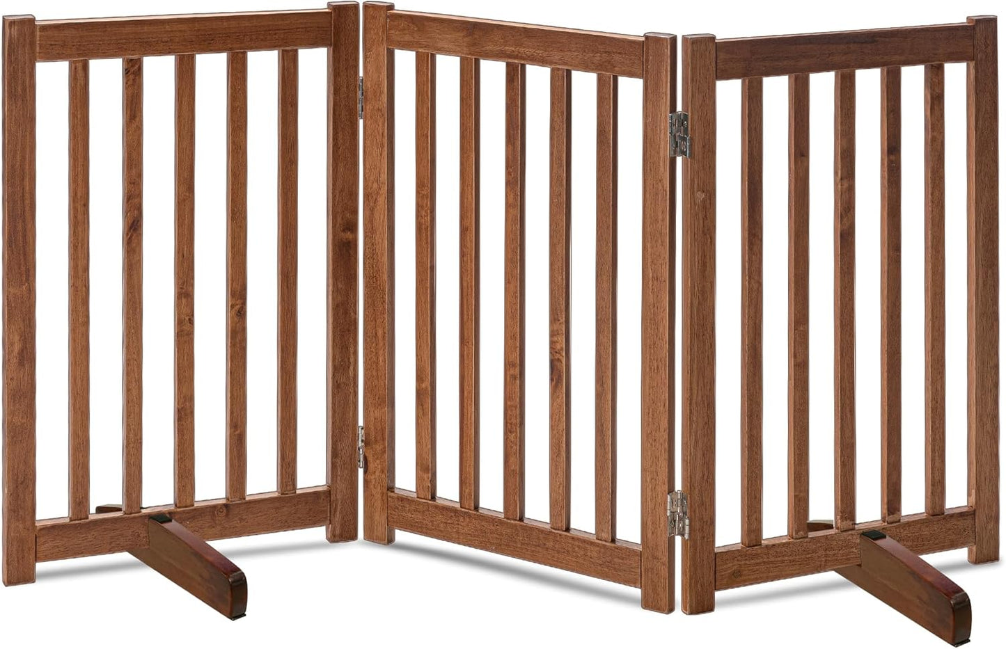 LZRS 2-Panel Wooden Free Standing Foldable Dog Gate Indoor – Solid Hardwood 24" High, Step-Over Safety Pet Gate for Doorways, Stairs & Small Spaces - Indoor Use, White