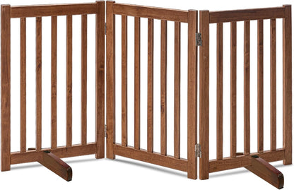 LZRS 2-Panel Wooden Free Standing Foldable Dog Gate Indoor – Solid Hardwood 24" High, Step-Over Safety Pet Gate for Doorways, Stairs & Small Spaces - Indoor Use, White
