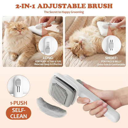 Self Cleaning Slicker Brush,2-Level Adjustable Dog Brush for Thick Undercoat,Golden Retriever,Border Collie,Poodle,Long Haired Summer Shedding(Green)