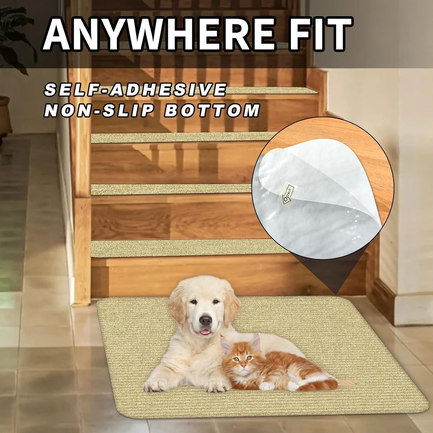 Stair Treads for Wooden Steps Carpet, Non-Slip Stair Runner Indoor Outdoor Stair Tread Mats Covers Pads, 19" x 31"Matching Landing Step Runner for Elders, Kids and Dogs (19" x 31", Black)