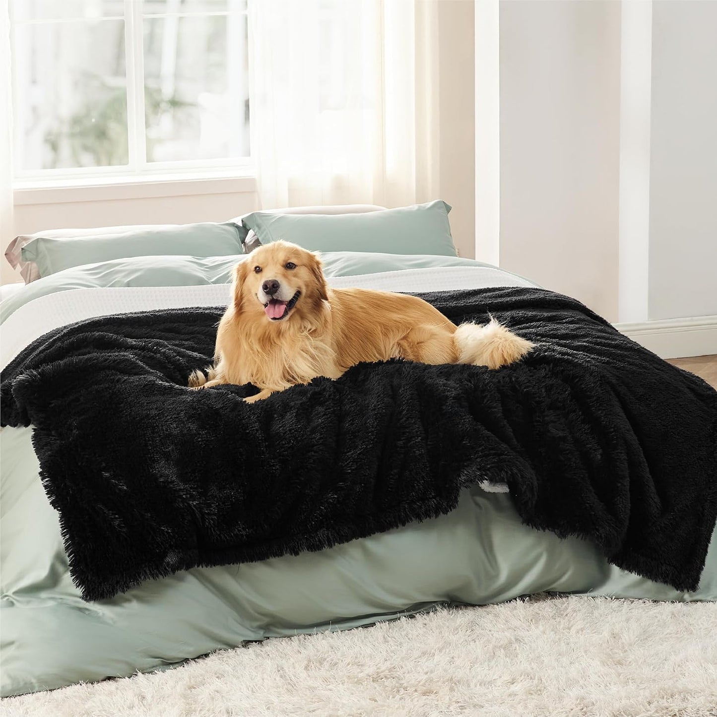 Bedsure Dog Blankets for Large Dogs, Fluffy Waterproof Dog Blanket for Couch Protector and Bed Washable, Fuzzy Faux Fur Pet Throw Blankets for Calming, Dog Accessories, XL, 50×60 inch, Tie-dye Grey