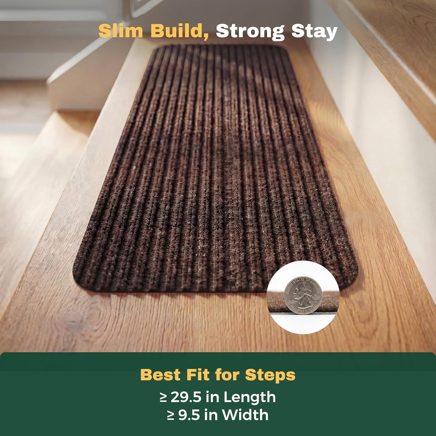 MBIGM 8" X 30" (15 in Pack) Nonslip Carpet Stair Treads Non-Skid Safety Rug Slip Resistant Indoor Runner for Kids Elders & Pets with Reusable Adhesive - Brown - Non Slip Stair Treads Indoor