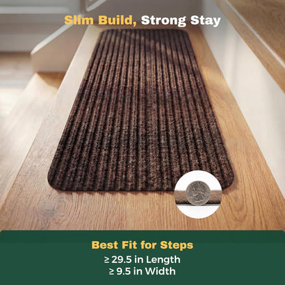 MBIGM 8" X 30" (15 in Pack) Nonslip Carpet Stair Treads Non-Skid Safety Rug Slip Resistant Indoor Runner for Kids Elders & Pets with Reusable Adhesive - Brown - Non Slip Stair Treads Indoor