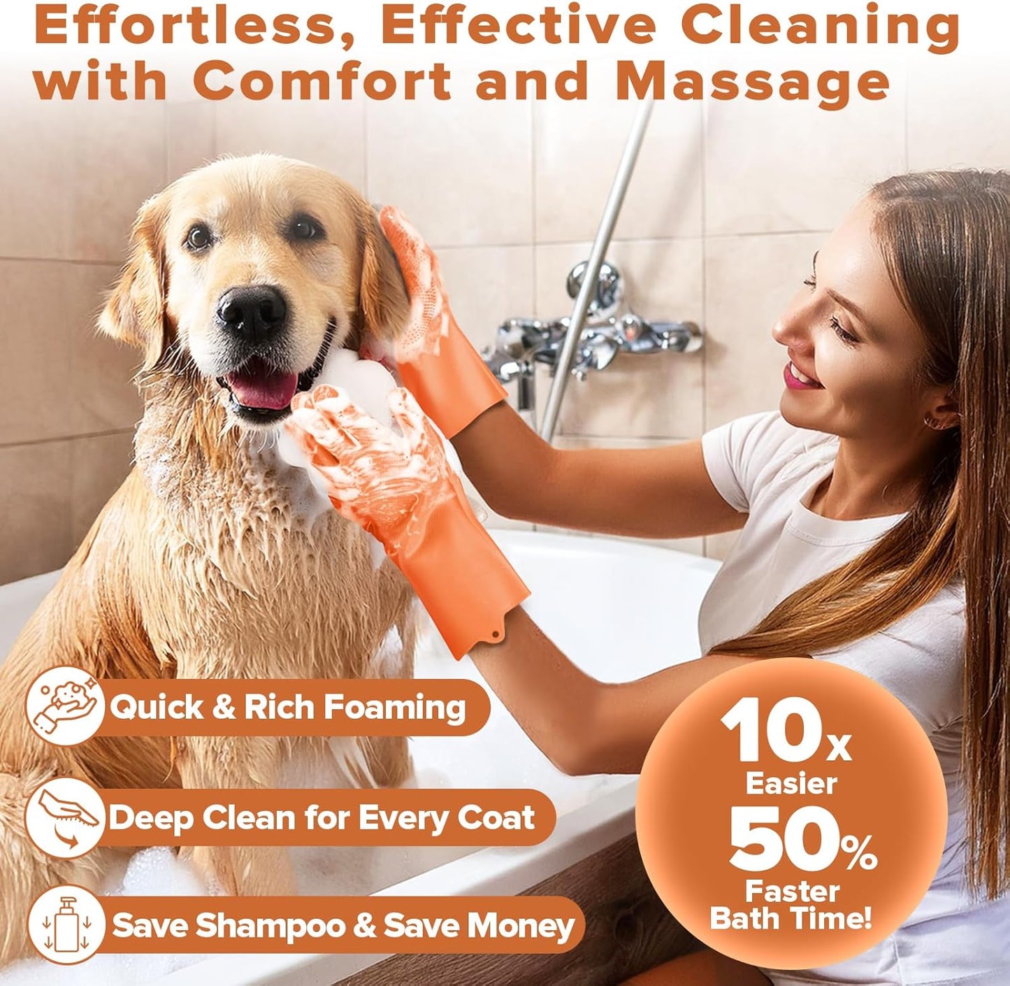 Augwind 6PCS Pet Grooming Kit for Dogs, Cats and Horses | Dog Washing Gloves | Cleanroom Gloves | Dog Bath Brush | Dog Bath Gloves | Dog Shampoo Brush | Dog Bath Supplies (Navy Blue)