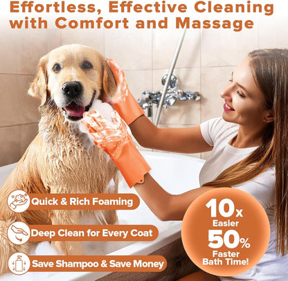 Augwind 6PCS Pet Grooming Kit for Dogs, Cats and Horses | Dog Washing Gloves | Cleanroom Gloves | Dog Bath Brush | Dog Bath Gloves | Dog Shampoo Brush | Dog Bath Supplies (Navy Blue)