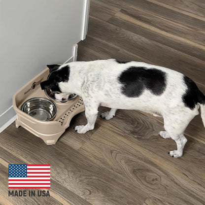 Neater Feeder Express Mess Proof Dog Bowls Elevated for Small Breeds under 15 Lb, Made in USA, No Spill Raised Dog Food Bowl Stand, Stainless Steel Food and Water Bowl Set, Feeding Station, Cappuccino