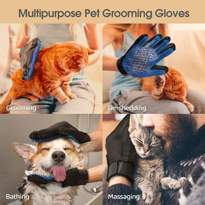 Upgraded Pet Grooming Gloves for Shedding - 1 Pair Dog Hair Remover Gloves for Bathing & Deshedding Cats, Dogs & Horses, Gentle Massage for Short & Long Hair (Pink)