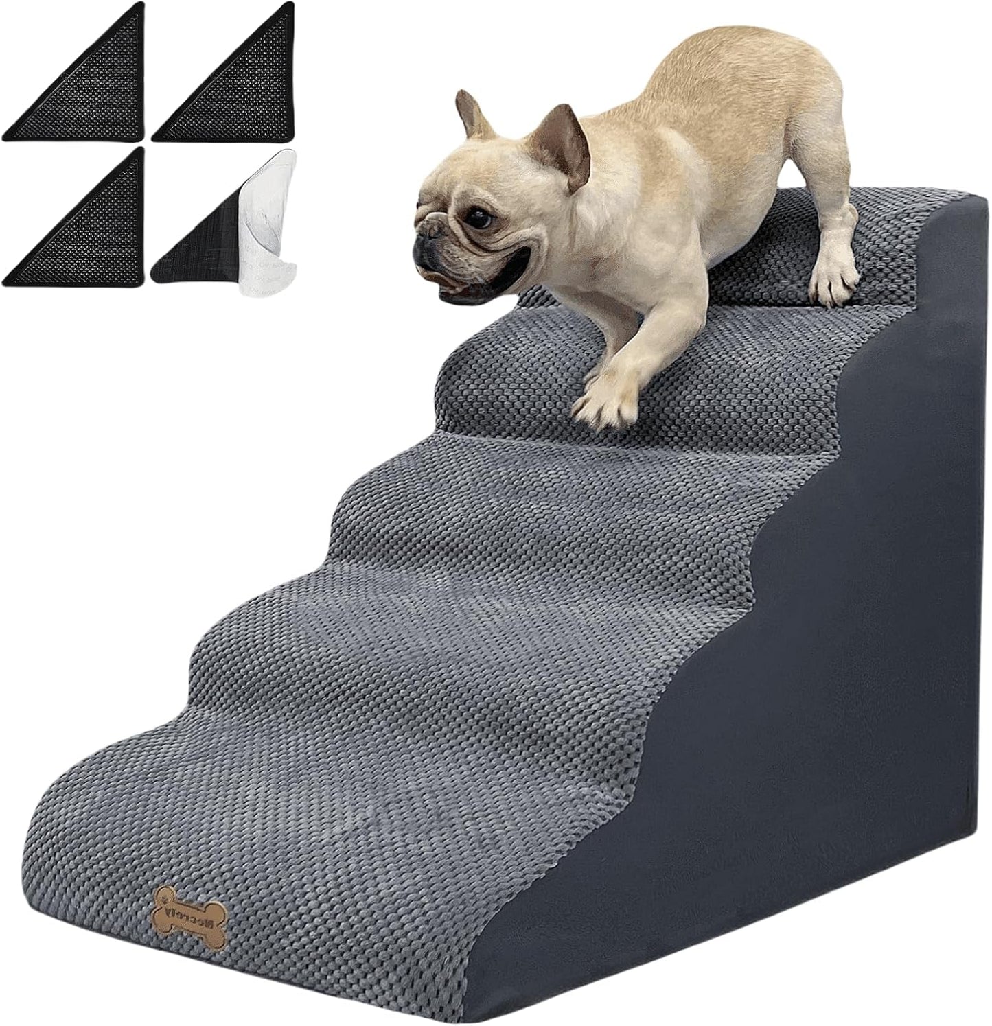 Necrely 4-Step Dog Stairs for High Beds 18-24 Inch Pet Steps 2 3 4 5 Tier Ladder Non-Slip Sturdy Ramp Small Medium Large Dog Steps to Couch Bed Old Dogs Balanced Pet Stairs for Getting on Bed