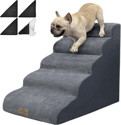 Necrely 4-Step Dog Stairs for High Beds 18-24 Inch Pet Steps 2 3 4 5 Tier Ladder Non-Slip Sturdy Ramp Small Medium Large Dog Steps to Couch Bed Old Dogs Balanced Pet Stairs for Getting on Bed