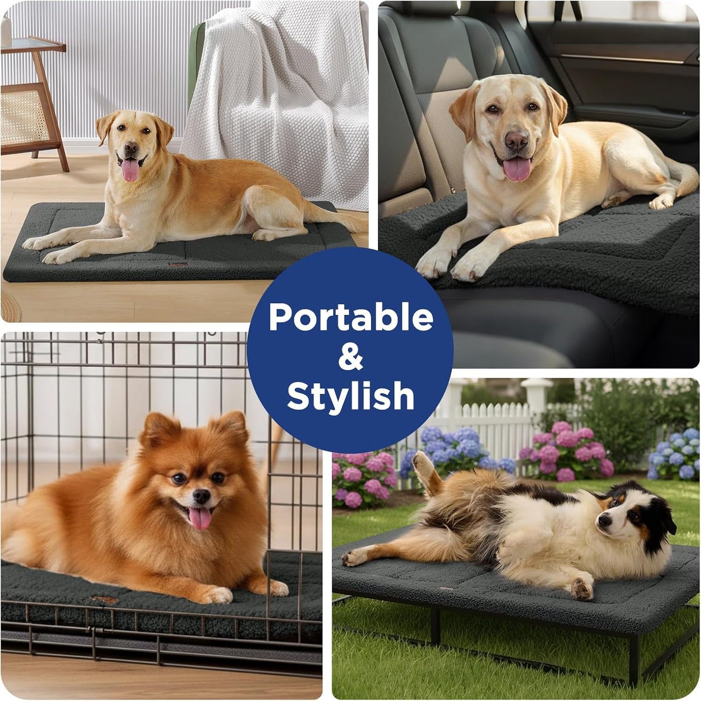 Reversible Dog Crate Pad Bed for Medium Dogs,Washable & Non-Slip Kennel Pet Mat, High Density Foam and Soft Fleece Cat Bed for Indoor & Outdoor Use, 35" x 23", Dark Gray
