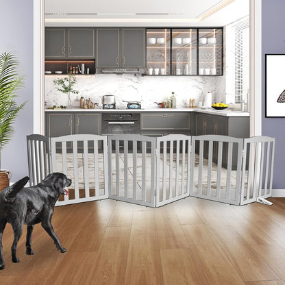 ZJSF Foldable Freestanding Indoor Dog Gate for House Wood White Long Pet Gates Dog Fence for Stairs Puppy Gates for Hallways,Pet Fence, Puppy Gate,Support Feet Included 24 "Height-3 Panels