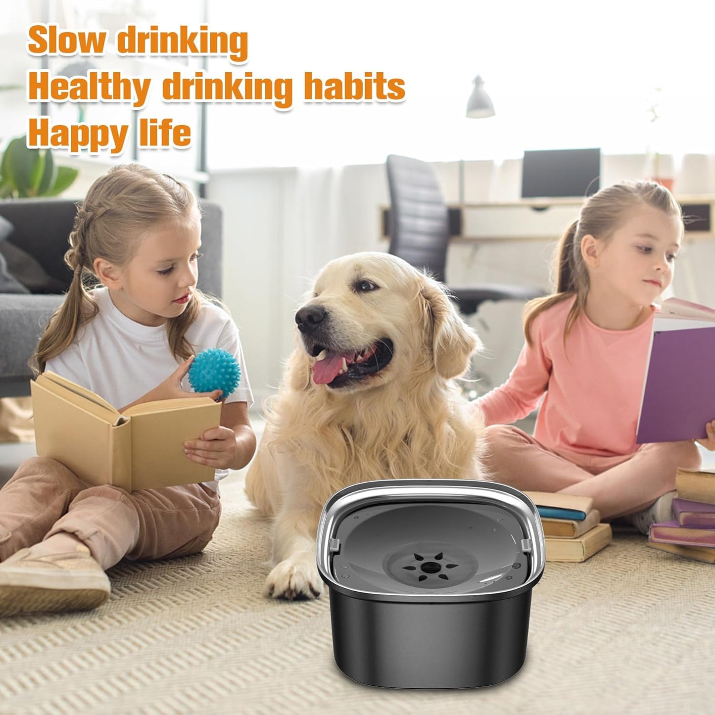 Decflow 3L Dog Water Bowl, Slow Water Bowl for Dogs, No Spill Water Bowl for Dogs, Spill Proof, No Splash Dog Water Bowl, Stainless Steel Slobber Stopper Water Bowl for Messy Drinkers