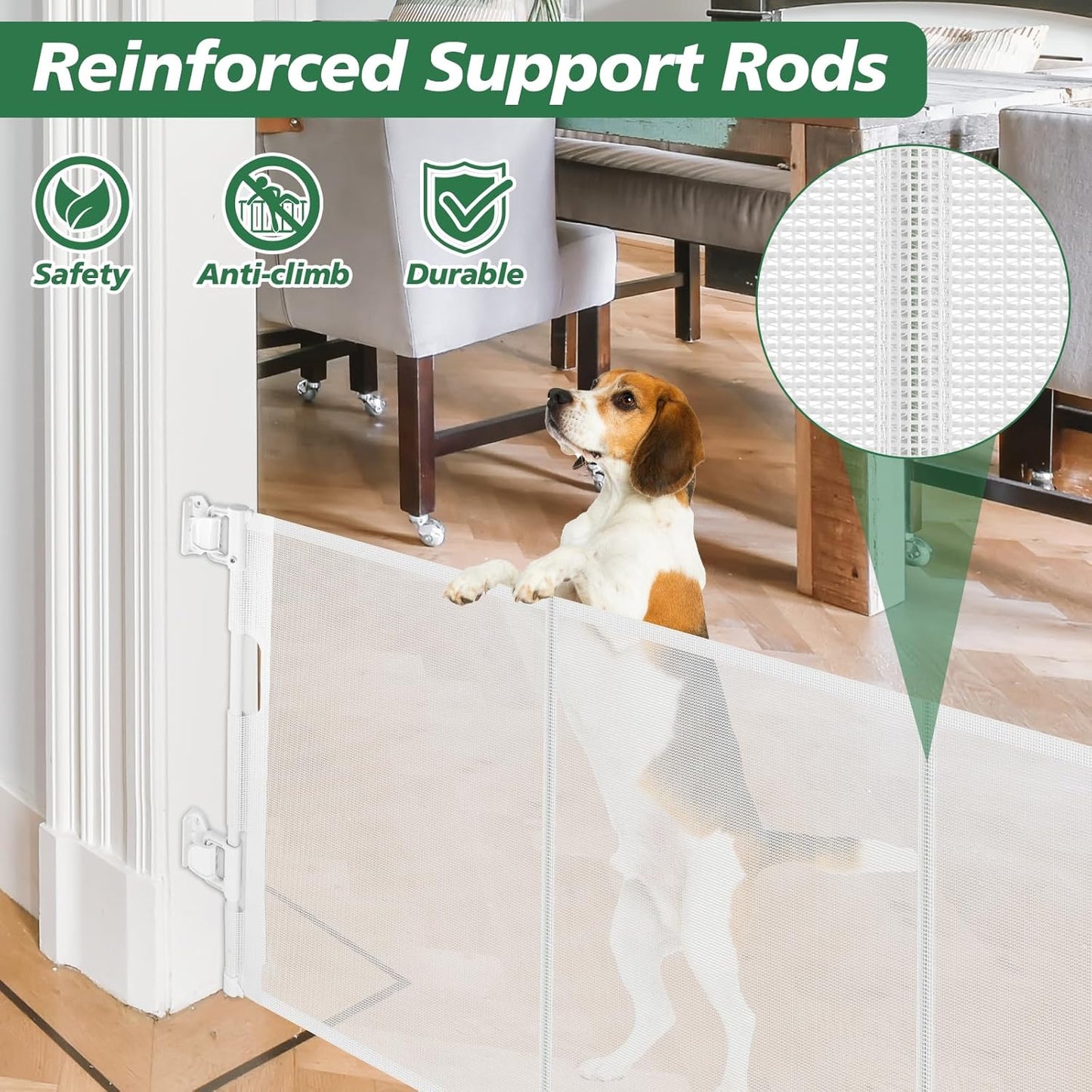 24" Tall X 120" Extra Wide Retractable Baby Gates, Short Dog Gates to Step Over, Reinforced Long Mesh Pet Gate with Support Rods, Small Puppy Gates for The House, Grey